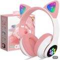 CAT STN-28 Over Ear Music Headset Ear Headphones Foldable Wireless BT5.0 Earphone with Mic Card MP3 Player Colorful LED Lights. 