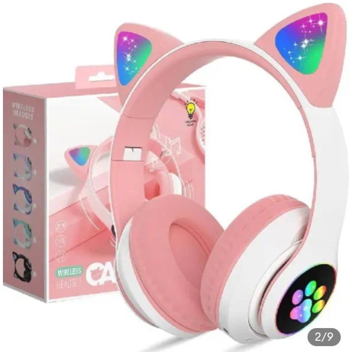 CAT STN-28 Over Ear Music Headset Ear Headphones Foldable Wireless BT5.0 Earphone with Mic Card MP3 Player Colorful LED Lights