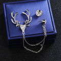 Deer Head Chain Brooch Pin For Men's Suits Coats Fashion Classic Accessories Crystal Jewelry Gift. 