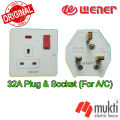 WENER 32A Plug & Socket (For A/C) 3 Pin Flat with Indicator Premium Quality High Load Electrical AC Power Connector. 