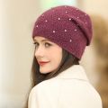 New Women Winter Hat Streetwear Rabbit Fur Blend Warm Cap Fashion Decorate Beanie Hat For Female Casual Knitted Hat. 