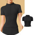 Aiithuug Yoga Tops Zipper Short Sleeve Gym Shirts Waist Slimmer Zip Up Sports Workout Top Fitness Jackets Running Slim Fit Tops. 