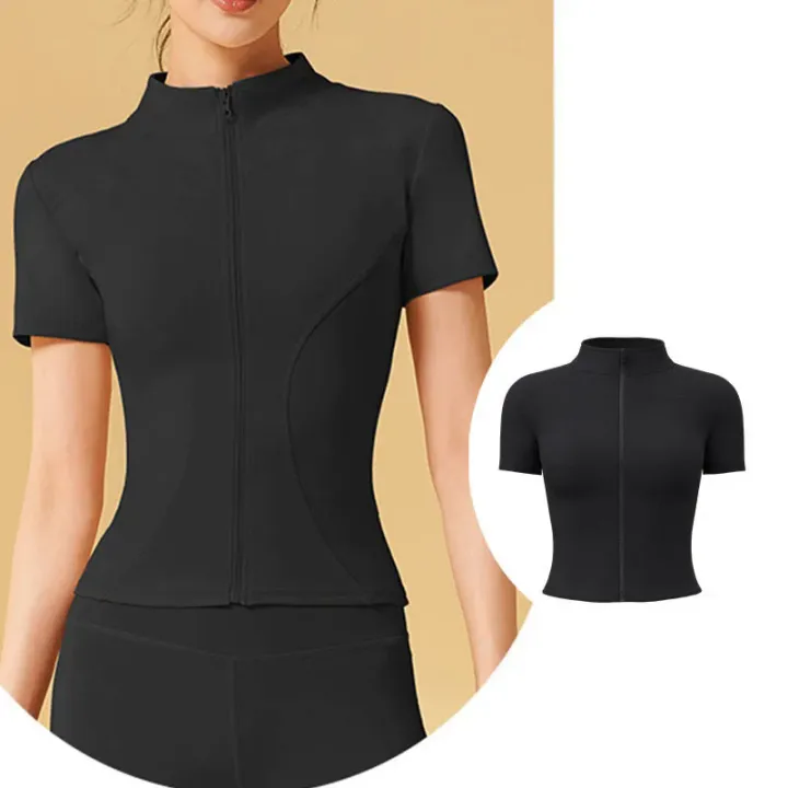 Aiithuug%20Yoga%20Tops%20Zipper%20Short%20Sleeve%20Gym%20Shirts%20Waist%20Slimmer%20Zip%20Up%20Sports%20Workout%20Top%20Fitness%20Jackets%20Running%20Slim%20Fit%20Tops%20-%20Image%204