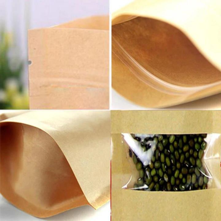 100PCS%20Kraft%20Paper%20Brown%20Window%20Bag%20Tea%20Nuts%20Moisture-proof%20Packaging%20Bags%20Stand%20Up%20Ziplock%20Food%20Storage%20Pouch%20Kraft%20Show%20Pocket%20-%20Image%205