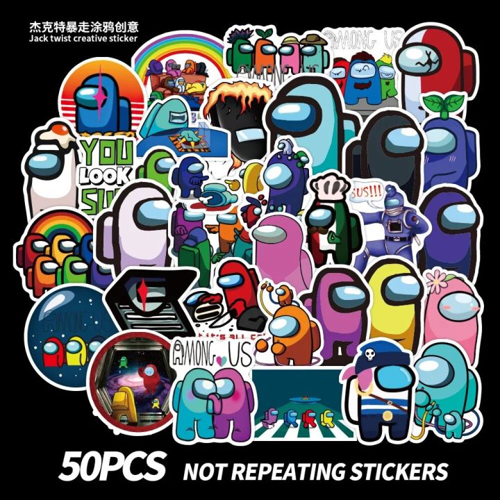 50pcs Among Us Stickers For Skateboard Fridge Guitar Laptop Motorcycle Travel Luggage Cartoon Stickers