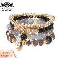 4Pcs/Set Boho Faux Agate Pearl Tassel Chain Charm Beaded Bracelet Women Jewelry.