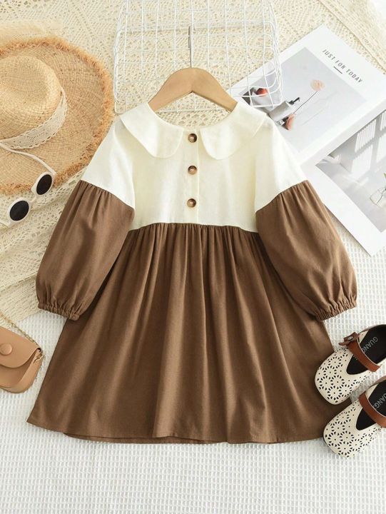 Children’s Qualityful Outfits Baby Girls' Lace Trim Collar Dress, Fit Elegant Dress for Kid’s