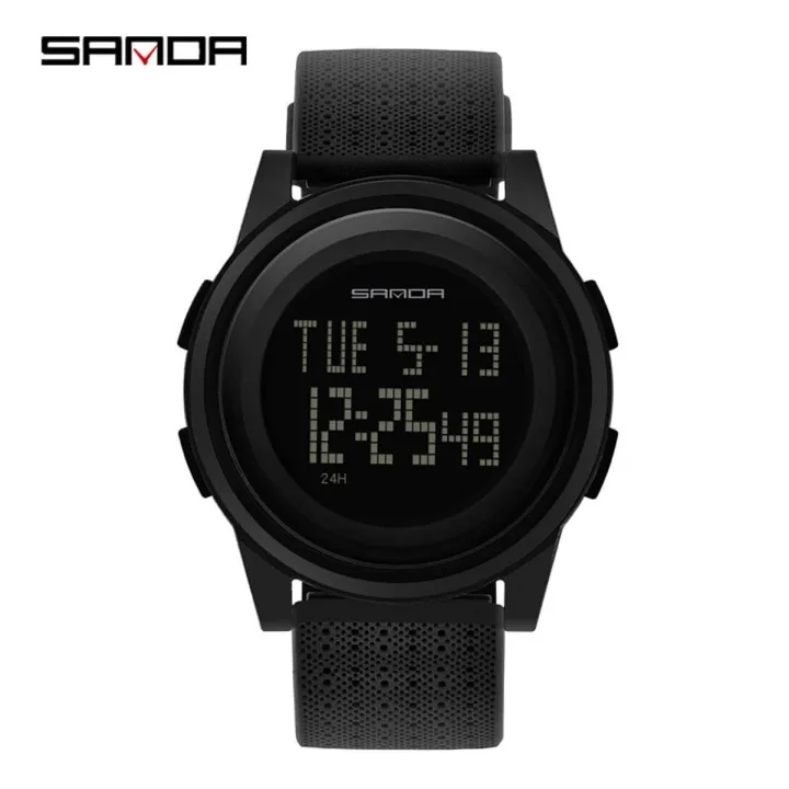 SANDA 337 Ultra-thin 9mm Sport Watch Men Electronic LED Digital Wrist Watches Waterproof Clock Calendar Watch for Male-BLUE