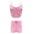 Women's Sexy Lingerie Satin Pajama Cami Set Sleeveless Spaghetti Strap Nightwear Silky Lace Trim Satin Cami Top Pajamas Shorts Set 2 Piece Sleepwear.