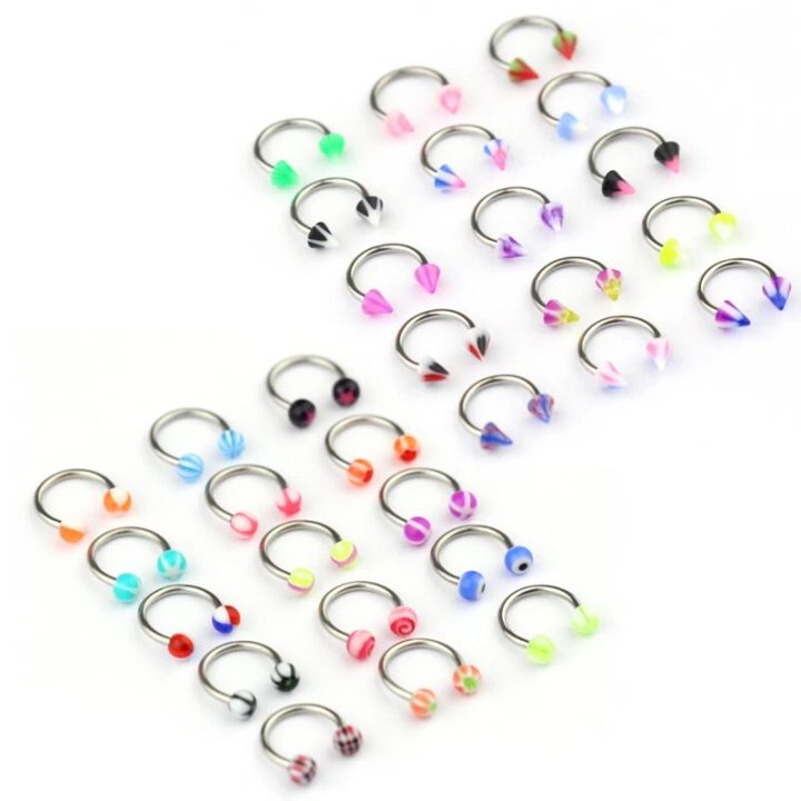 10/20pc Acrylic Nose Septum Ring Eyebrow Rings Lip Helix Ear Cartilage Piercing Circular Barbell Horseshoe Stud Body Jewelry 16G