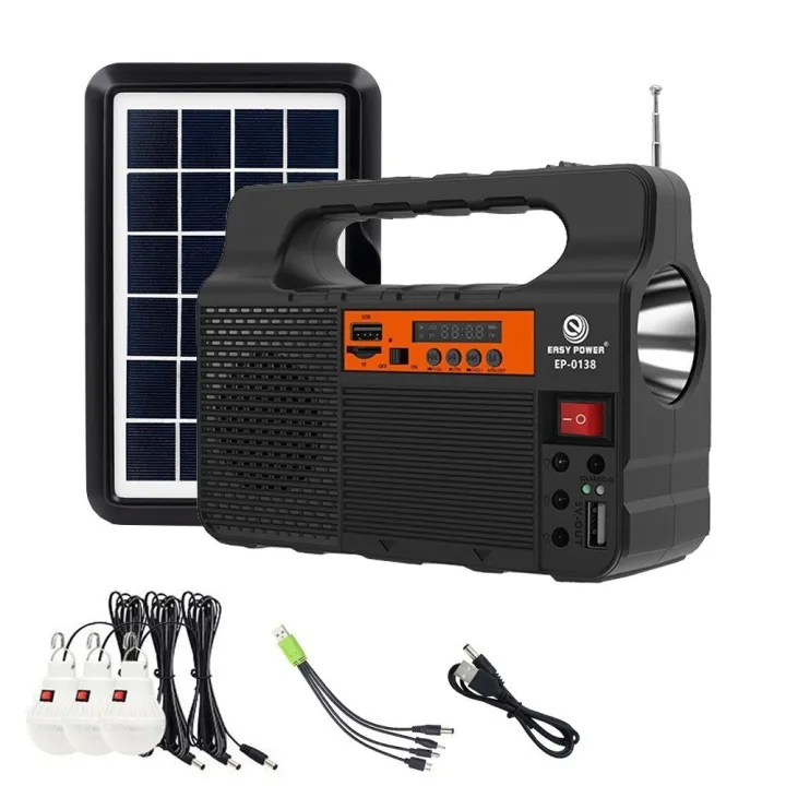 Portable%20Solar%20Generator%20with%20Solar%20Panel%20Radio%20BT%20Speaker%20Phone%20Charger%20Flashlight%20Power%20Station%20Built-in%203600mAh%20Rechargeable%20Battery%20for%20Outdoor%20Camping%20Emergency%20Illumination%20System%20with%203Pcs%20External%20Light%20Bulb%20-%20Image%202