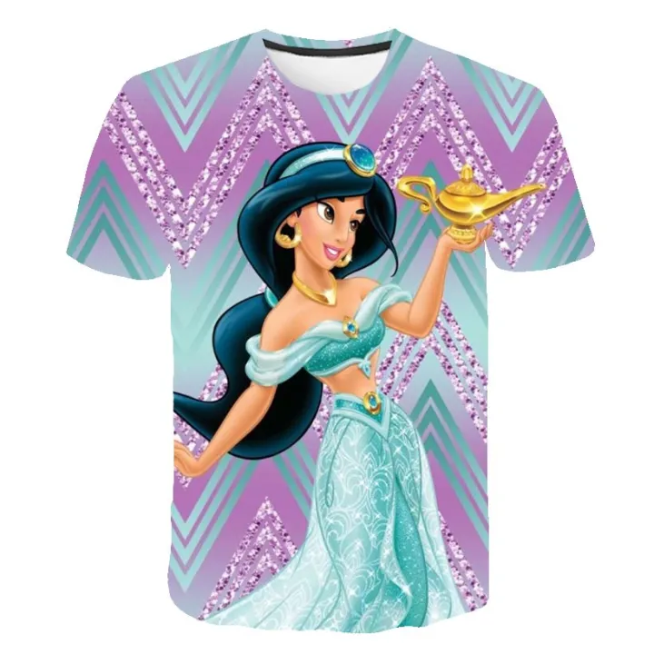 Summer Girls Jasmine Princess T-Shirt Fashion New T Shirts Harajuku Print Casual 3D Disney Series Tops Tees 1-14 Y