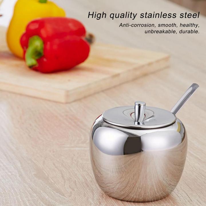 Stainless Steel Sugar Jar Seasoning Spice Container with Lid and Spoon Home Kitchen Tool