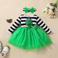 Girls Dress Baby Autumn Clothes Christmas Wholesale Children's Clothes Mesh Skirt Old Man Head Embroidered Striped Princess Skirt. 