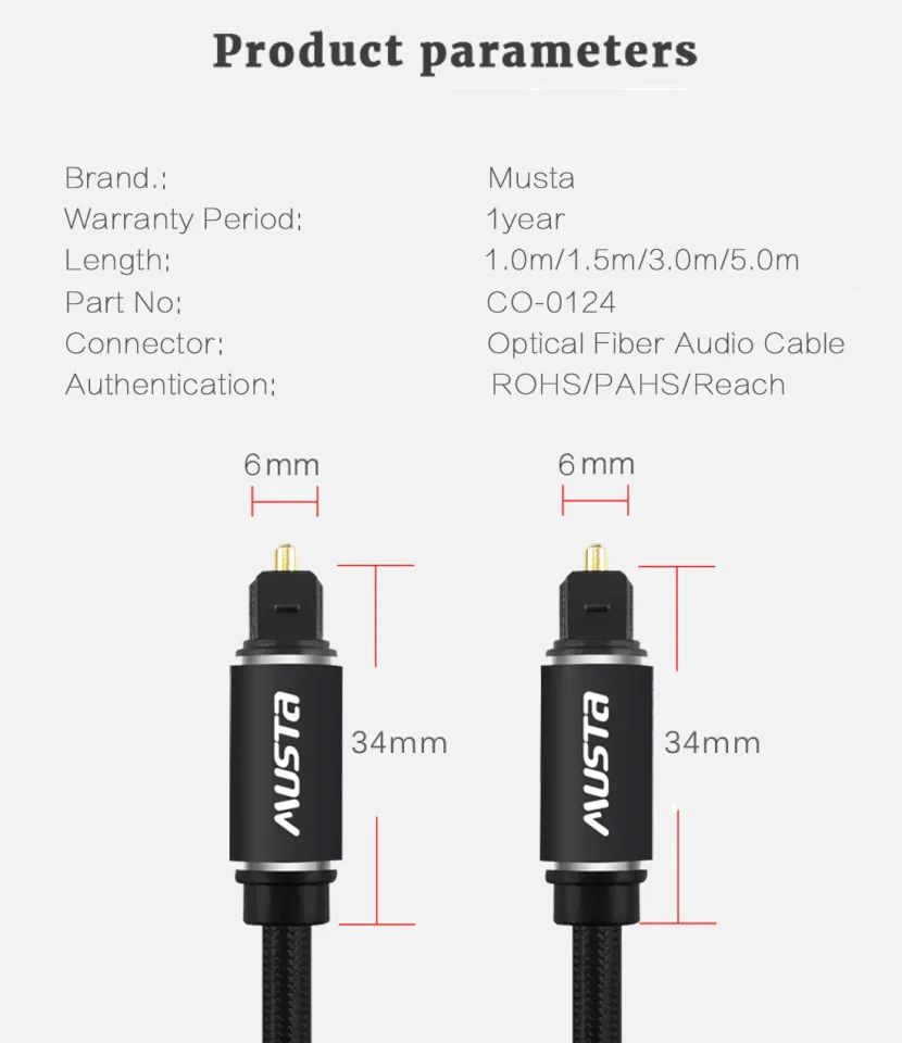 1M 3M 5M Digital Optical Audio Cable TOSLINK SPDIF Cable for