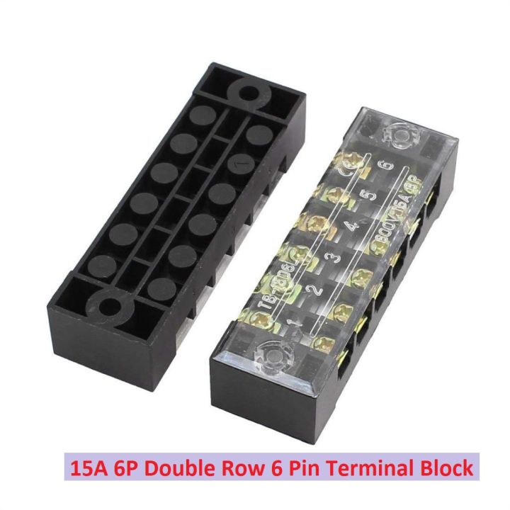 6 Way Double Row Terminal Block TB-1506 600V 15A 6P Double Row 6 Pin Terminal Block Terminal Block Wire Connector TB-1506 6P Double Row Terminal Block 600V 15A