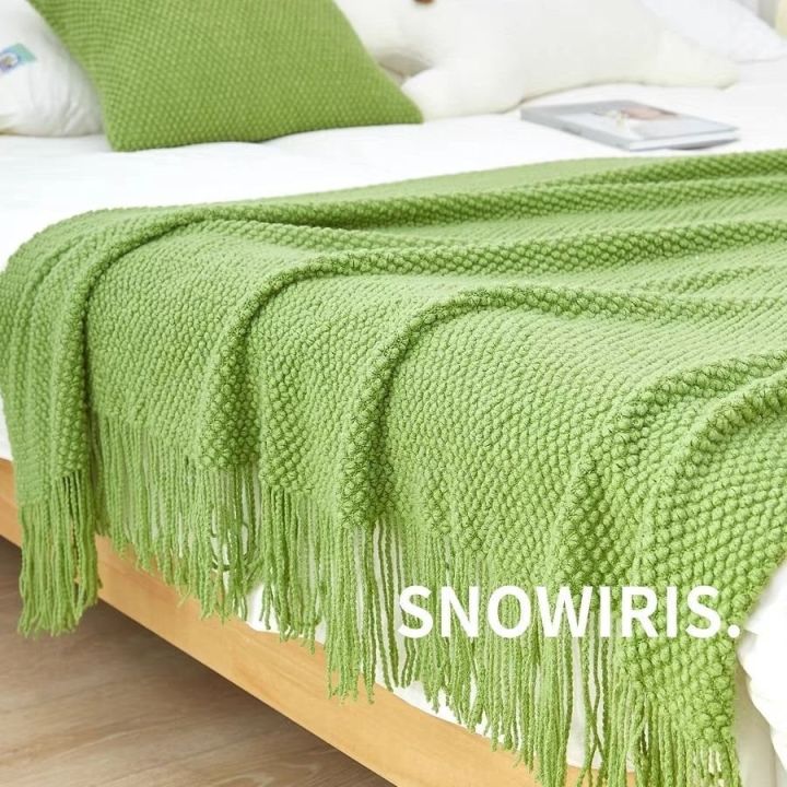 Factory Direct Deliver Morandi Knitted Blanket B & B Bed Runner Blanket Bed Towel Living Room Nap Blanket Light Luxury Sand