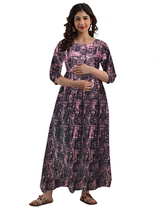 Cotton%20Double%20Zipper%20Maternity%20Kuchi%20Maxi%20For%20Women%20-%20Image%202
