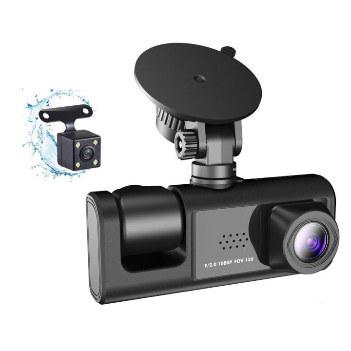 3 Cameras Dash Cam Multi-Language Clear Car Rearview Mirror Car Video Recording Camcorder - black