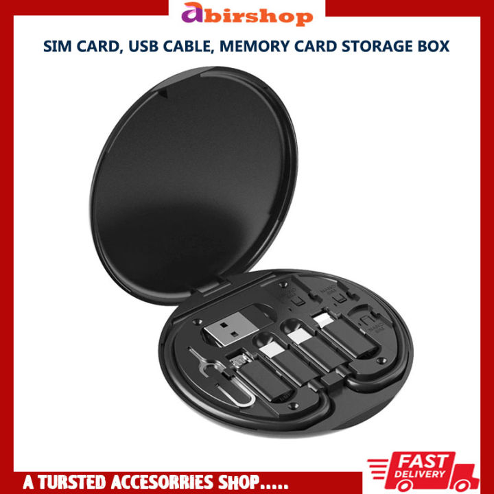 Portable Multi Functional USB Cable Adapter Cable Sim Card Storage Box Fast Charging Data Cable Tablet Phone Holder Storage Box Sim box