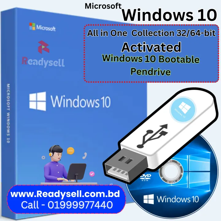Windows 10 Full Version All in One Collection 32/64-bit Bootable in Pendrive