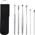 Ear Pick Set Portable Ear Cleaner Set Stainless Steel With Lather Case 1set 6 PCS. 
