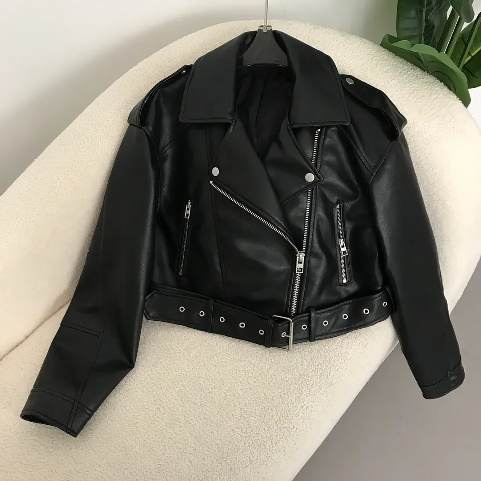 New Spring Woman Faux Leather Jacket Chic Vintage American