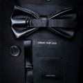 KAMBERFT design handmade feather bow tie brooch wooden box set high quality men's bowtie leather tie for wedding party banquet.