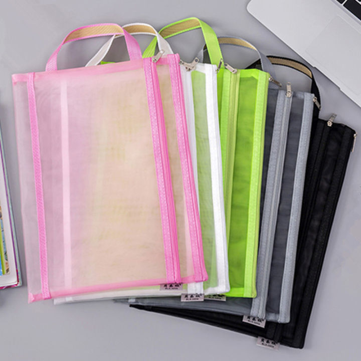 A4 double-layer transparent mesh document bag, hand zipper bag, conference information file bag, student storage bag, printing