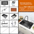 Waterfall Sink Basin Large Single Slot Digital Display 304 Stainless Steel Sink With Waterfall Faucet For Kitchen Renovation.