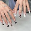 Superman 24pcs White Black Nails Long Square Y2k Style Press On Nail Tips Wearable Full Cover False Nails Wearing Finished Nail Arts. 