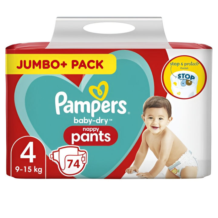 Pampers Baby Diaper Pants System Size 4, 9-15kg 74 Pcs Pack, Made in UK