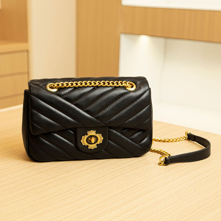 2024 New Plum Blossom Lock Stripe Embroidery Chain Bag Internet Red Trend Exquisite Small Square Bag Women's Cross-border Quality Wholesale
