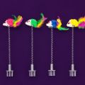 Cat Spring Rat toy Rainbow Bright color with Suction Cup, Metal Bell & Soft Feather Mouse Toy, Cat toys. 