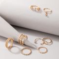 8Pcs/Set Exquisite Simple Crystal Geometric Ring Set Women Personality Hip-Hop Rock Finger Rings Party Jewelry Accessories. 