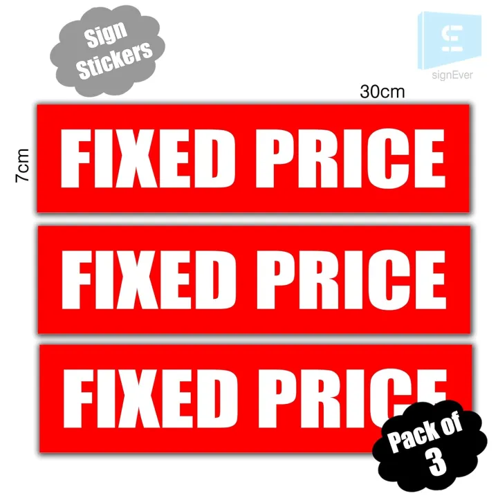 SIGN EVER™ Pack of 3 Fixed Price Sign Sticker Shop Price Commercial ...
