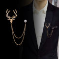 Deer Head Chain Brooch Pin For Men's Suits Coats Fashion Classic Accessories Crystal Jewelry Gift. 