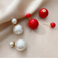 Korean Style New S925 Silver Needle Graceful Personality Large and Small Pearls Front and Rear Stud Earrings Pearl Short Earrings Female Earrings. 