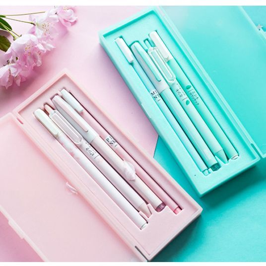 Macaroon Color Pink Mint Sakura Gel Pen Set with Pencil Box Cute School Office Pens 0.5mm Black Ink Girls Gift Stationery Multicolor