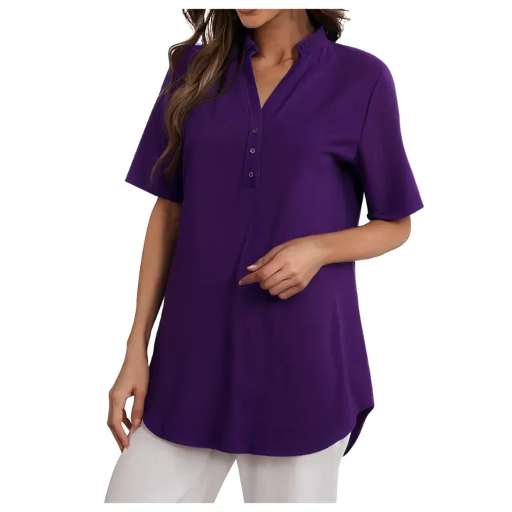 Light%20and%20Airy:%20Solid%20Color%20Short-Sleeved%20V-Neck%20Tops%20for%20Women%20-%20Image%207