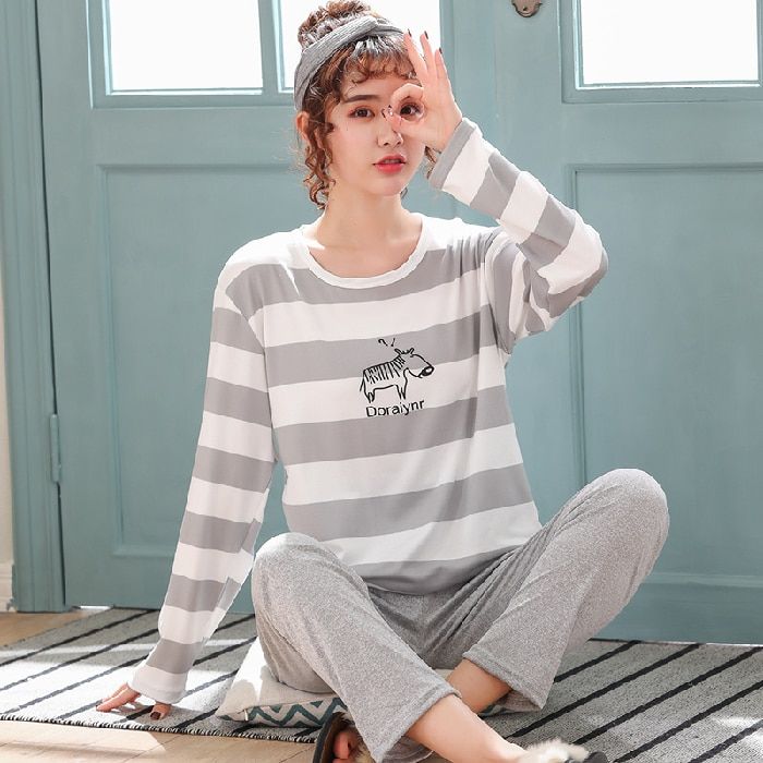 autumn ladies cute animal sleepwear woman's thin cute home wear pjs sets Women Pajamas Set For Femme long sleeves pyjamas suit