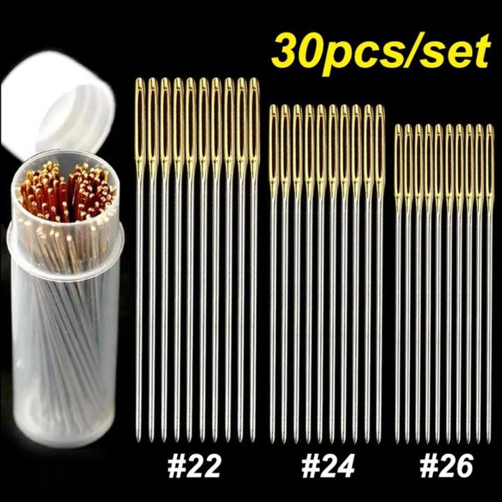 30PCS Stainless Steel Cross Stitch Needles Blunt Embroidery Needle  with Needle Threader Embroidery Home Sewing Tools
