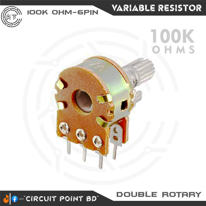 100K Ohm 2Pcs Pack Double Layer Variable Resistor / Potentiometer 6 Pin Dual Gang Linear Taper, Rotary, Adjustable Variable Resistor / Potentiometer For Electric & Electronics.