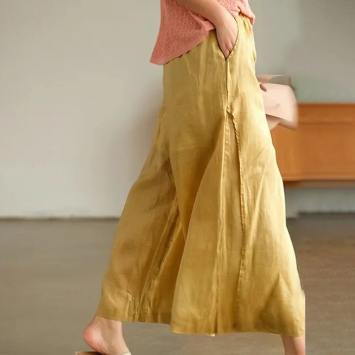 Women%20Summer%20Cotton%20Linen%20Pants%20Casual%20Fashion%20Elastic%20Waist%20Wide%20Leg%20Pants%20Elegant%20Straight%20Trousers%20-%20Image%203