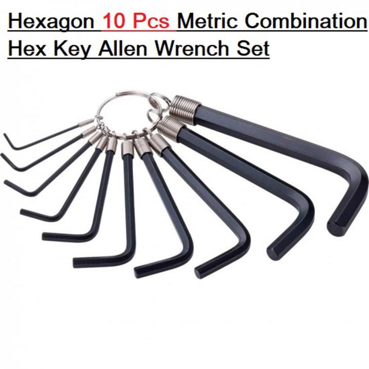10Pcs SET Keyring With Hexagon 10 Pcs Metric Combination Hex Key Allen Wrench Set 1mm To 10mm Keyring Hand Bicycle Repair Tools Sets