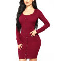Bodycon Long Sleeve Top - Trendy Rib Fabric Button-Detail Women’s Top. 
