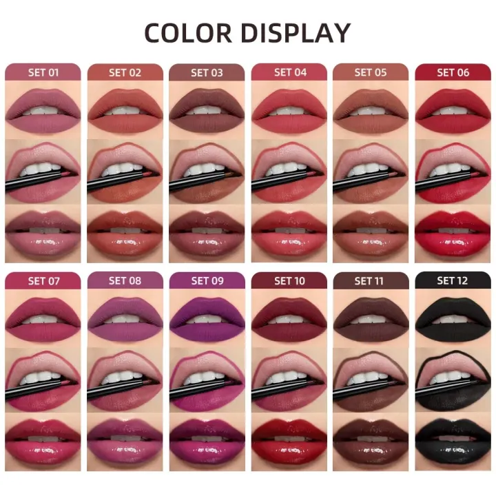 3pcs%20Lip%20Makeup%20Sets%20Lip%20Gloss%20Glaze%20Tint%20Long-lasting%20Matte%20Liquid%20Lipstick%20Waterproof%20Sweatproof%20Lip%20Liner%20Pencil%20Contour%20Kits%20-%20Image%205