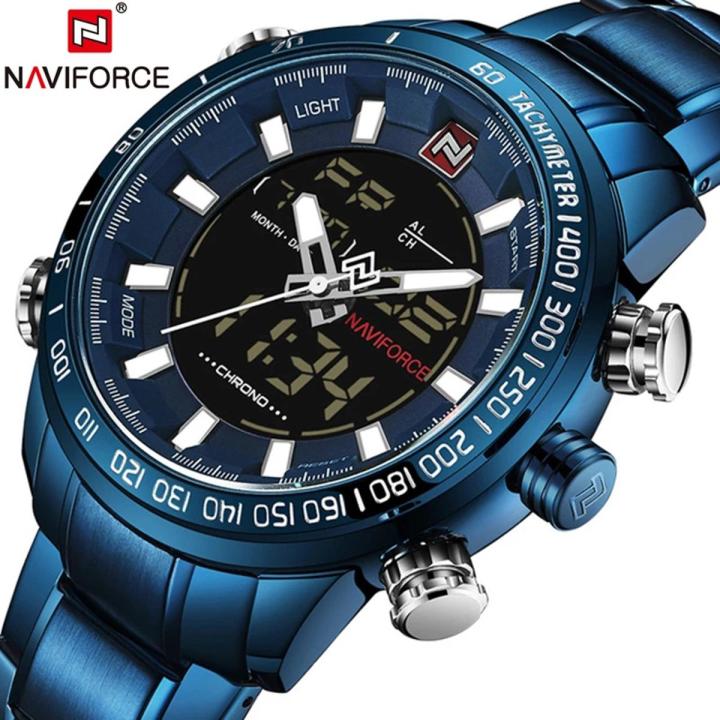 NAVIFORCE NF9093 Royal Blue Stainless Steel Dual Time Wrist Watch For Men BLUE