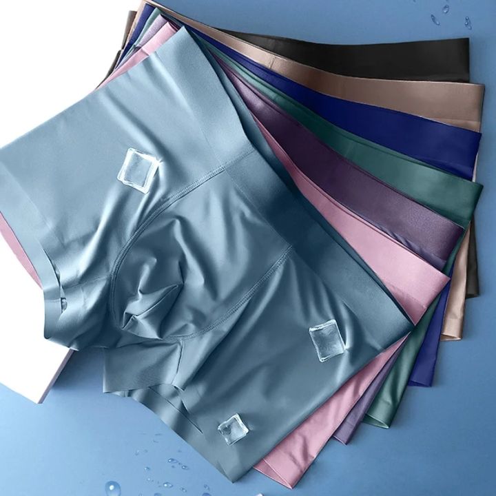 Antibacterial Ice Silk Seamless One-piece Underwear Solid Color Breathable Boxer Mid-waist Underwear