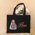 Personalised Hijabi Girl Tote Bag Female Travel Canvas Bags Muslim Girl Gift Custom Name Shoulder Bag Harajuku Handbag Eid Gifts. 